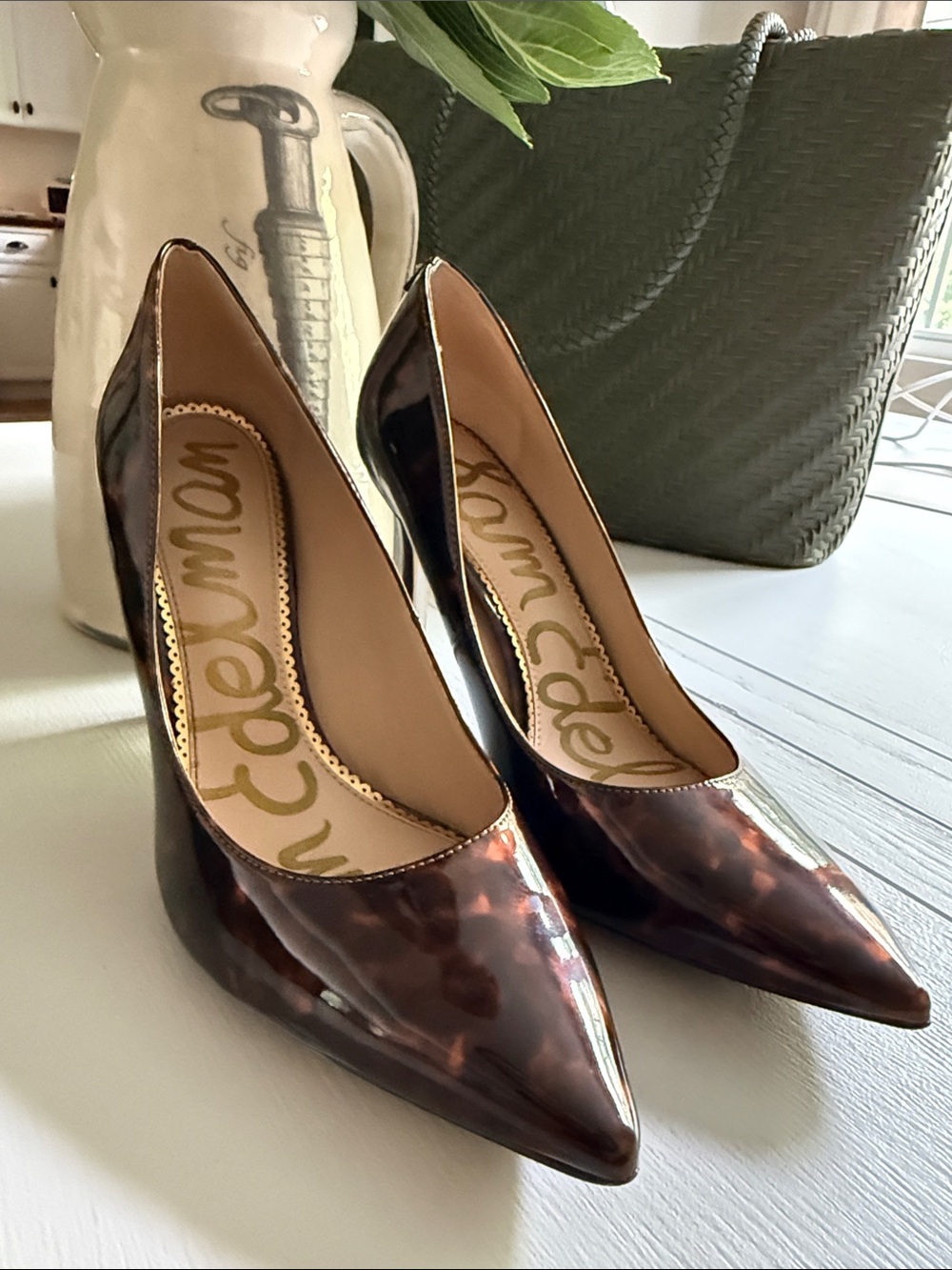 Sam Edelman Women's Tortoiseshell Brown Pointed-Toe Pumps - Picture 11 of 12